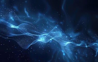 Abstract blue glowing waves on a black background with space for text. The design features an elegant and minimalist representation of light wave