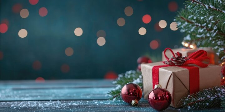 Christmas day decorations and gift boxes on the table, Christmas Concept.