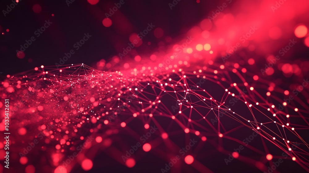 Poster red glowing lines and dots forming an abstract network pattern
