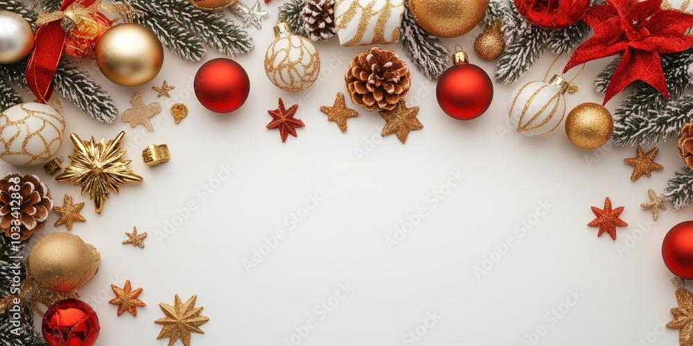 Poster christmas and new year decorations on a white background with copyspace.
