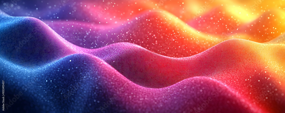 Poster abstract background with wavy surface and glittering particles