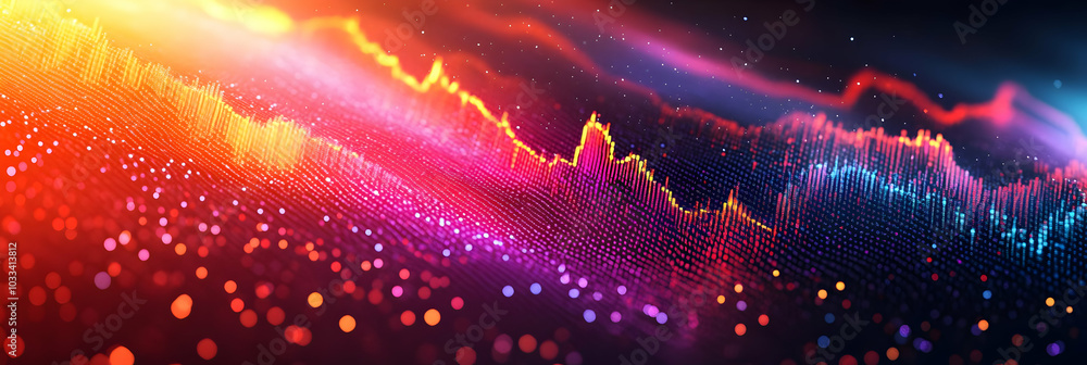 Poster abstract data visualization with colorful particles and light trails