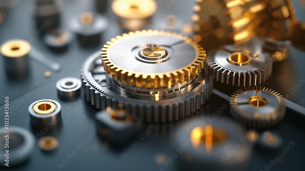 Poster precision in motion: intricate gears interlock in a mesmerizing display of mechanical synergy, captu