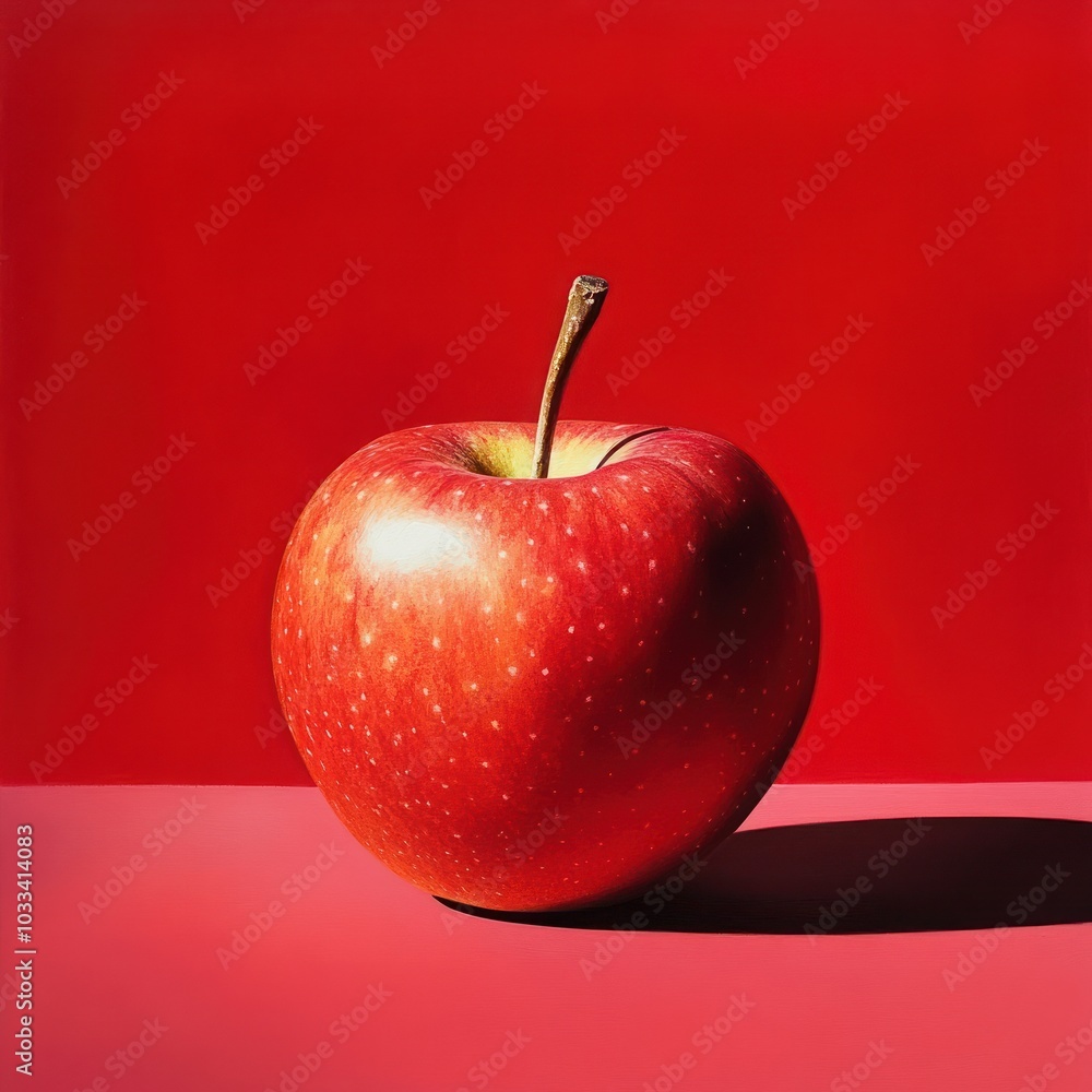 Poster a single, red apple sits on a red surface against a red background. the apple is in focus, while the