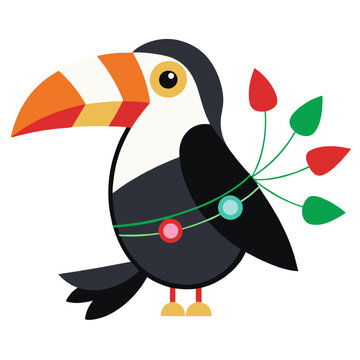 recommend clip art: Toucan with Berries: A cheerful toucan adorned with festive berries. Perfect for children's books, cards, and bright, tropical designs. 