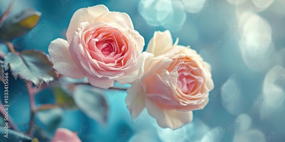 Poster spring blooms. roses.