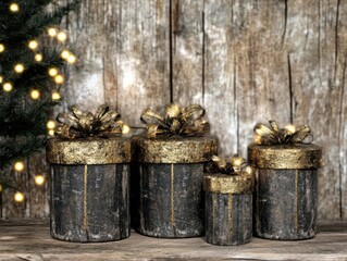 Fototapeta premium Sparkling Holiday Gift Boxes Under a Glowing Tree