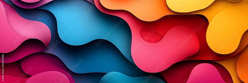 Poster abstract background with colorful wavy shapes and smooth shadows for modern design projects.