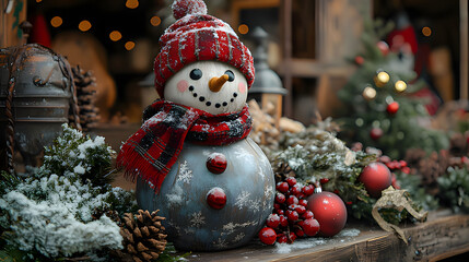 snowman and christmas tree. Generative AI