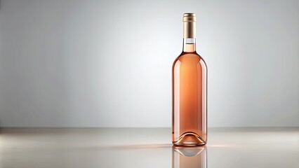 Clear Glass Bottle of Rose Wine with Blank Label on White Background for Wine Brand Mockups, Elegant Design for Marketing, Photography for Wine Industry, Product Presentation