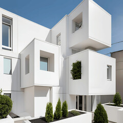 white minimalistic house with blue sky