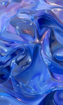 Texture abstraite brillante de mati&egrave;re foil iris&eacute;e dans des tons bleus et violets, capturant des reflets m&eacute;talliques et fluides qui vibre et se fluidifie