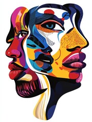 Vibrant abstract illustration showcasing diverse faces in colorful artistic representation