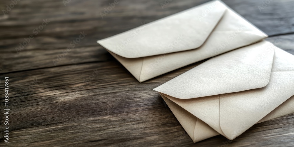 Poster several blank envelopes on a background with space for your logo or text.