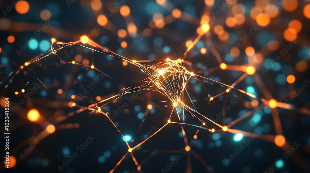 Poster abstract network of interconnected glowing lines and points