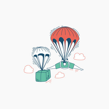 recommend clip art: Person with parachute delivering a package