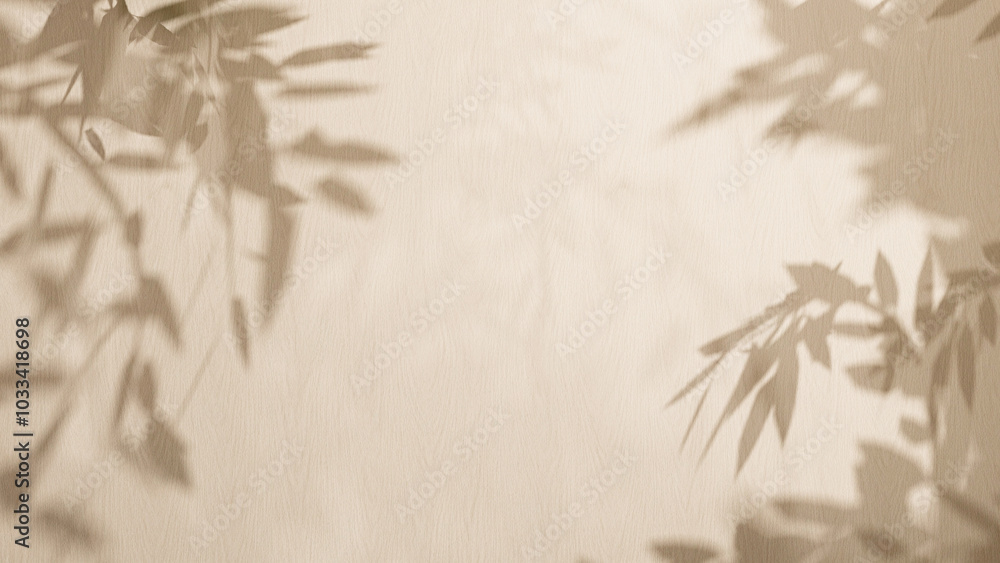 Aufkleber wall surface with leaves shadows summer background abstract mock up with sunlight