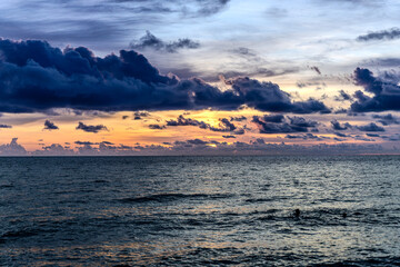 Beautiful orange and purple sunset by the sea, Phu Quoc island, Vietnam