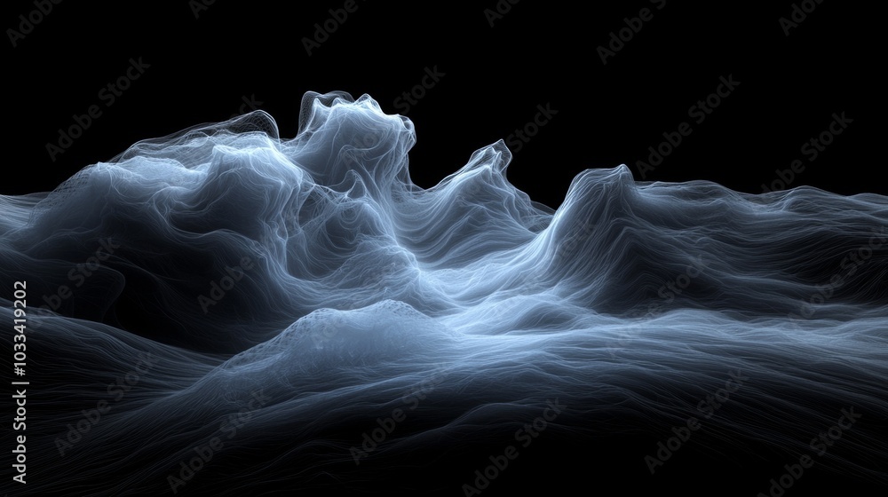 Poster Digital geology terrain concept with contour lines. 3D wireframe map concept.