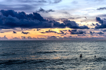 Beautiful orange and purple sunset by the sea, Phu Quoc island, Vietnam