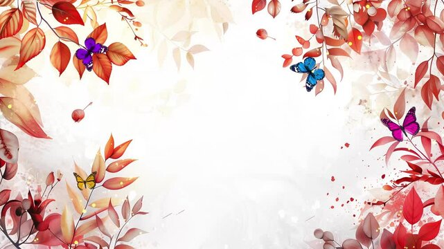 watercolor corner of autumn leaves illustration seamless looping overlay 4k virtual video animation background