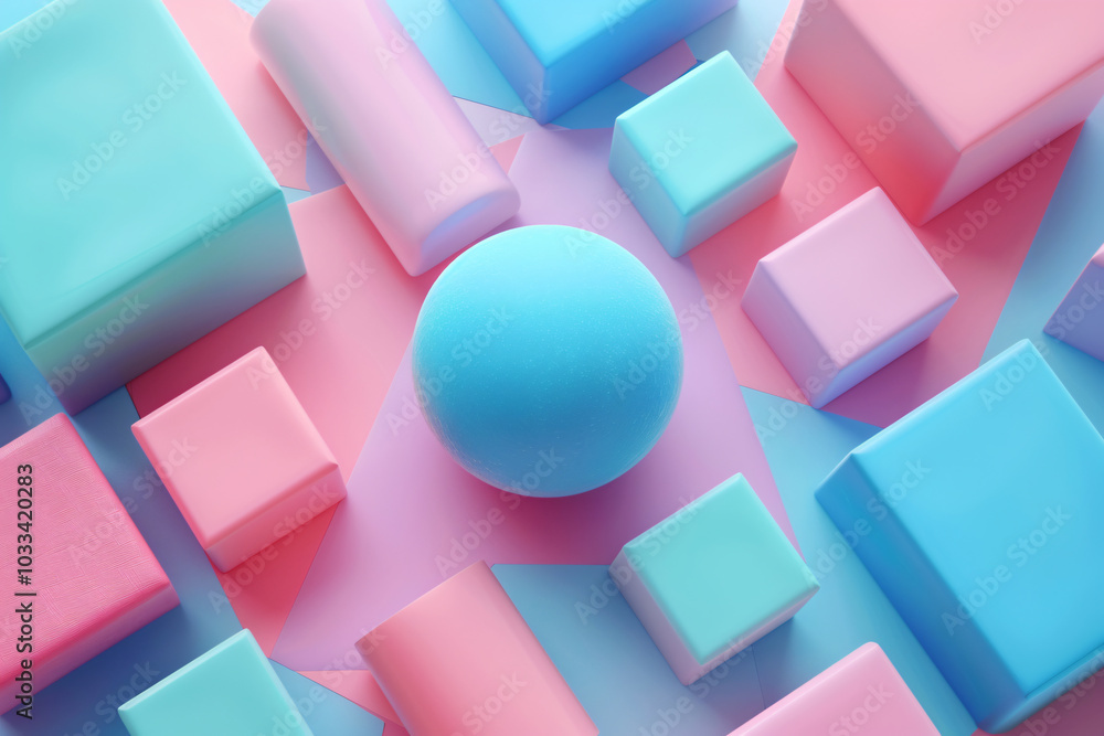 Poster abstract background with geometric shapes in pastel colors, featuring light blue and pink hues. the 
