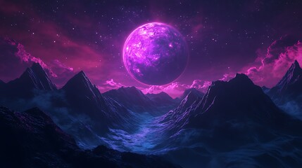 Realistic neon astronomy scene blending outdoor nature with celestial beauty