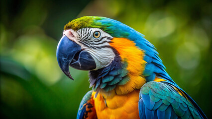 Fototapeta premium Beautiful blue and yellow macaw with colorful feathers, a strong beak, and a tropical vibe