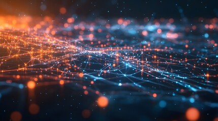 Obraz premium Abstract Network of Glowing Red and Blue Lines and Points