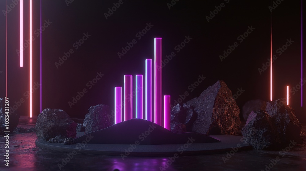 Aufkleber An abstract digital landscape with glowing data in multicolors. Based on a stock photo