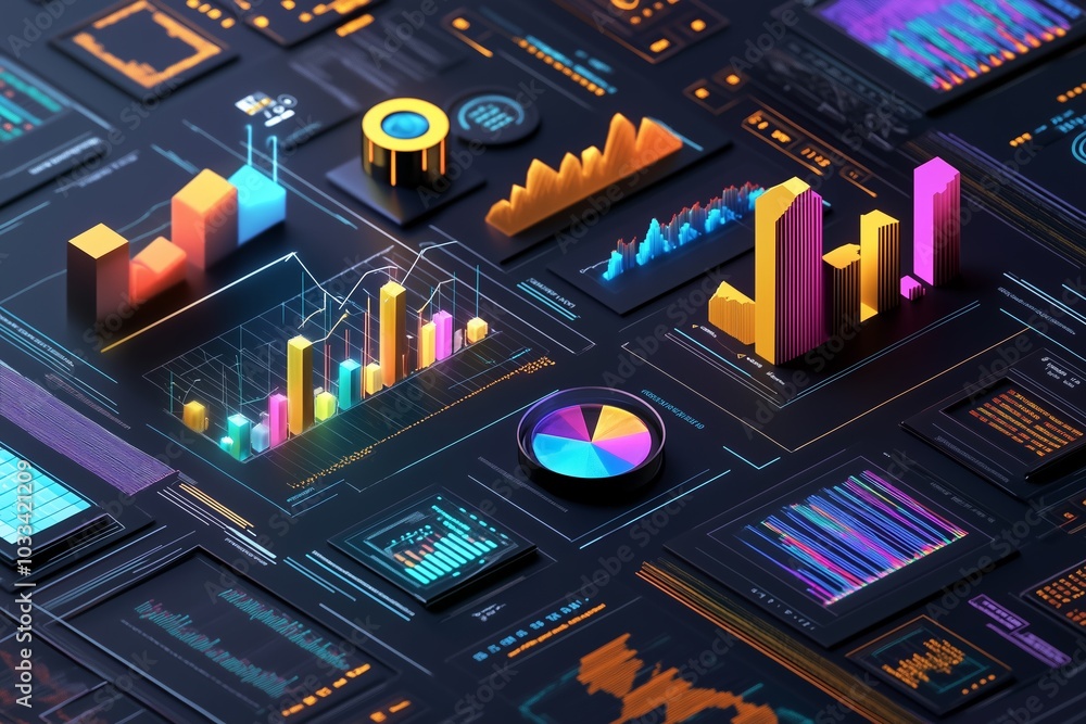 Aufkleber a portfolio visualization showing 3d elements of risk management and investment growth in different 