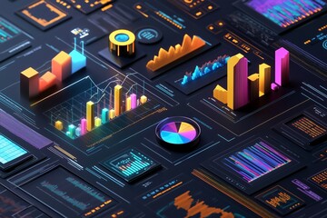 A portfolio visualization showing 3D elements of risk management and investment growth in different asset classes 