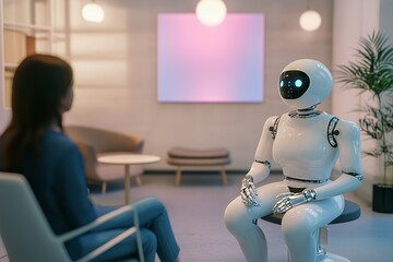 AI robot therapist and client in talk therapy session in office. Generative AI. 
