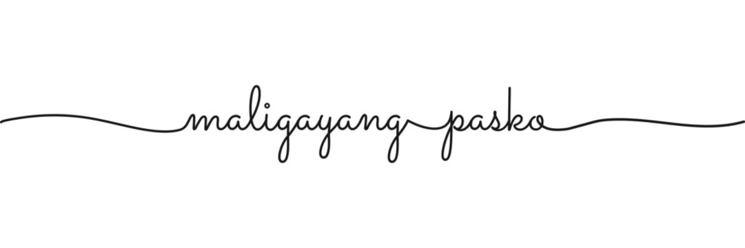 Merry Christmas in tagalog, Philippine Language. Calligraphic maligayang pasko text in ballpoint pen  isolated on white background. Rounded maligayang pasko monoline text in script text small caps.