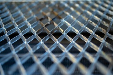 Blurred metal grid creating a repeating pattern with a shallow depth of field