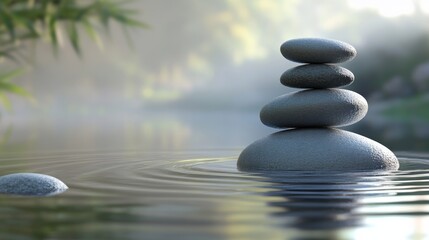 Obraz premium Zen inspired stacked stones with gentle water ripples in a peaceful minimalist scene
