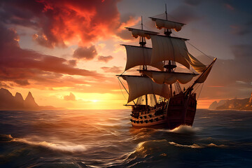 Obraz premium sailboat at sunset. Generative AI