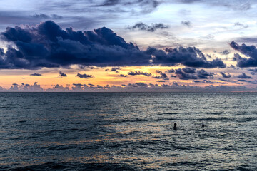 Beautiful orange and purple sunset by the sea, Phu Quoc island, Vietnam