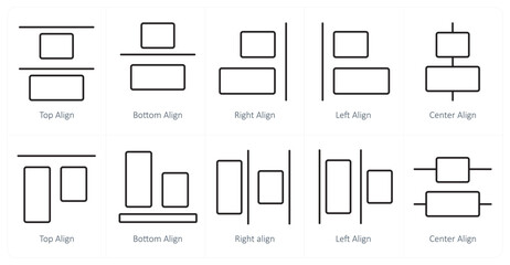 A set of 10 editing tools icons as top align, bottom align, right align