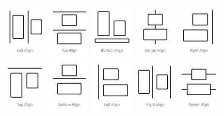 A set of 10 editing tools icons as left align, top align, bottom align
