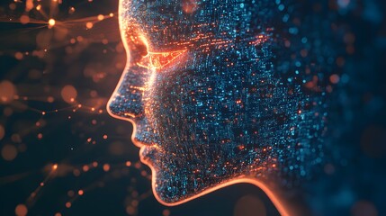 Abstract Digital Representation of a Human Face Composed of Glowing Particles