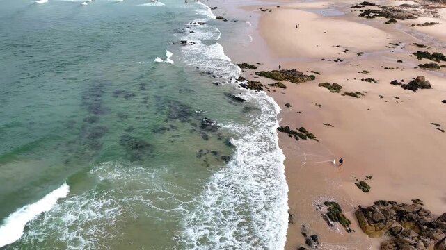 Portugal beach - an aerial shot of the sandy Matosinhos beach at the Atlantic Ocean.