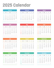 calendar for 2025 starts sunday, vector calendar design 2025 year