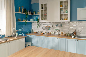 kitchen interior light in blue tones provence style all kitchen paraphernalia clean kitchen