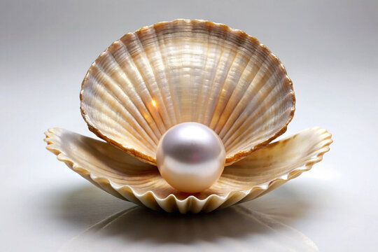 One big pearl in a fan-shaped pearl shell isolated on white or transparent background