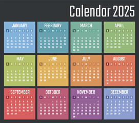 calendar for 2025 starts sunday, vector calendar design 2025 year