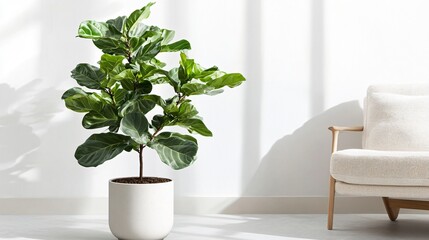 Fototapeta premium Lush Monstera Plant with Glossy Leaves in a Sleek Modern Planter, Set Against a Minimalist White Background, Emphasizing Organic Shapes and Textures for a Stylish Indoor Plant Aesthetic