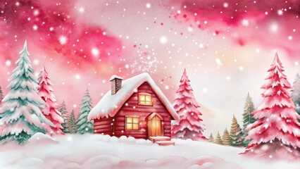  Vibrant Winter Wonderland Landscape, Whimsical Watercolor Illustration