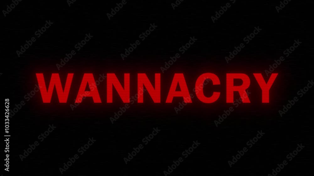 Poster wannacry animation with red text and glitch effect. great for cybersecurity themes, digital ads, and