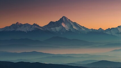 Simple and clean mountain range silhouettes with soft gradients transitioning from dusk to dawn colors, creating a peaceful, minimalist landscape.